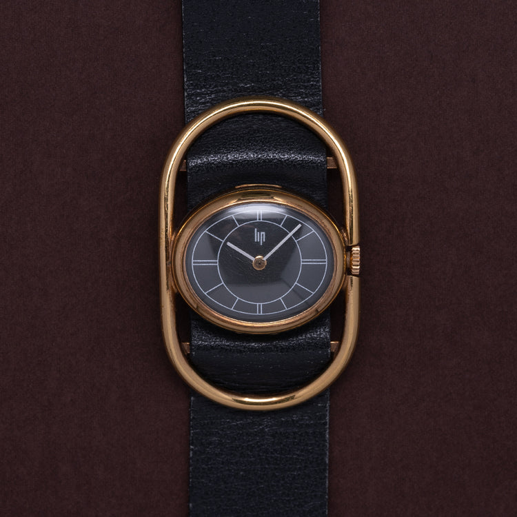 Rare 1970s LIP Manually Wound Funky Gold Plated Case