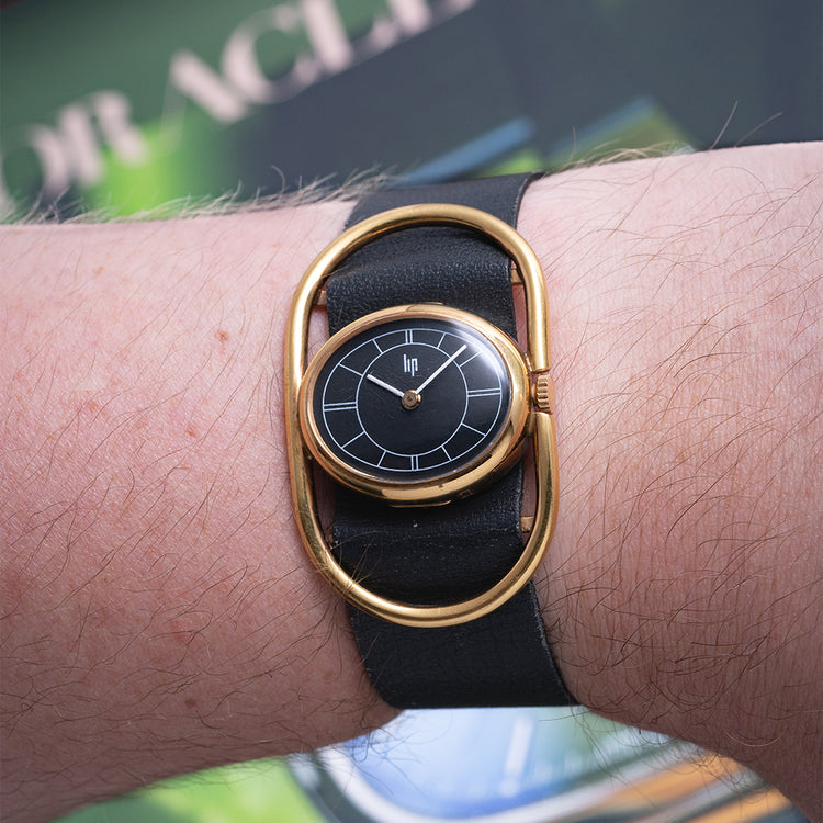 Rare 1970s LIP Manually Wound Funky Gold Plated Case