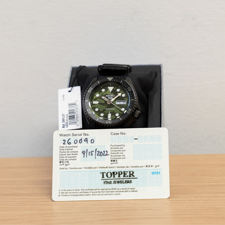 Unworn 2022 Seiko 5 Sports Green Camo Dial SRPJ37