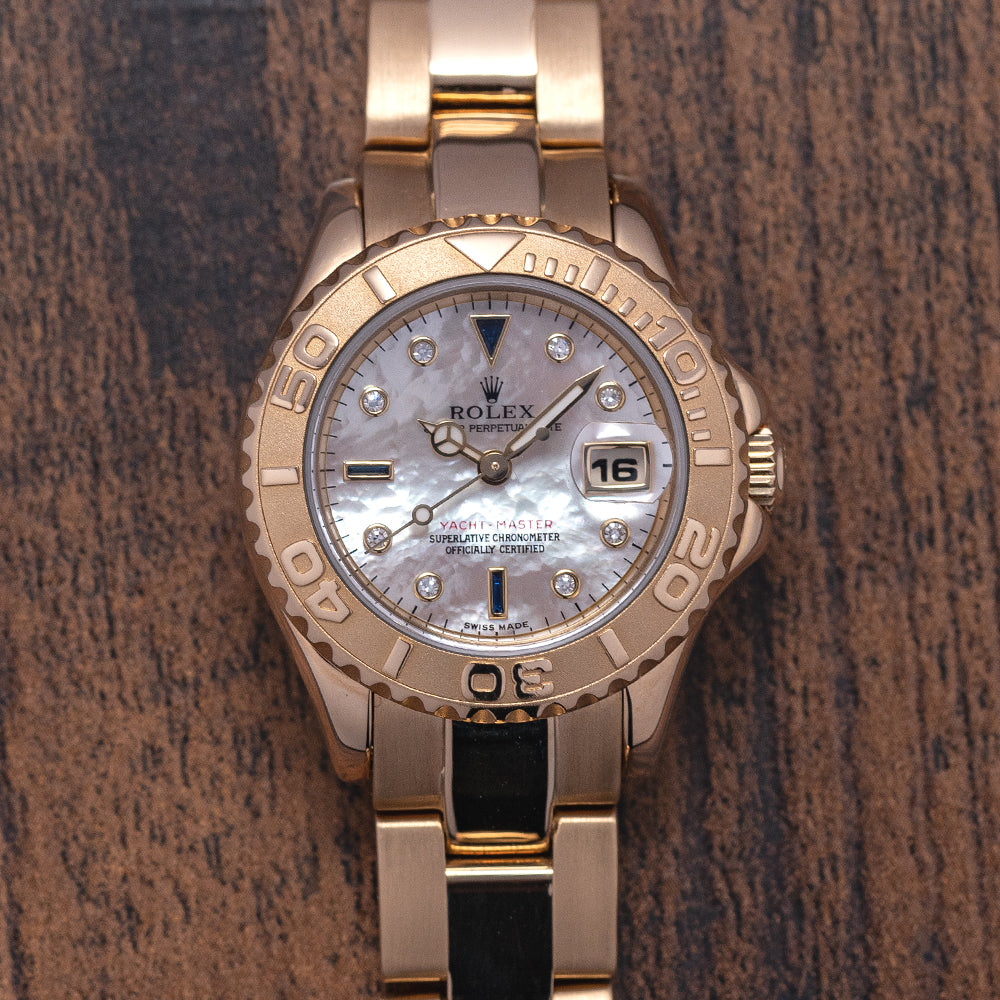 1996 Rolex Ladies Yacht-Master 18ct Gold Mother of Pearl Diamond Dial