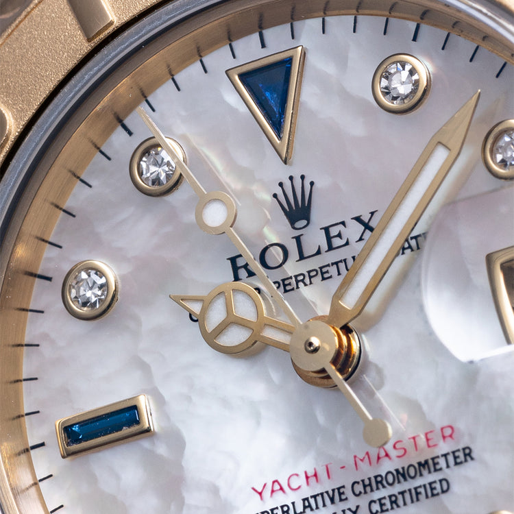 1996 Rolex Ladies Yacht-Master 18ct Gold Mother of Pearl Diamond Dial 69628