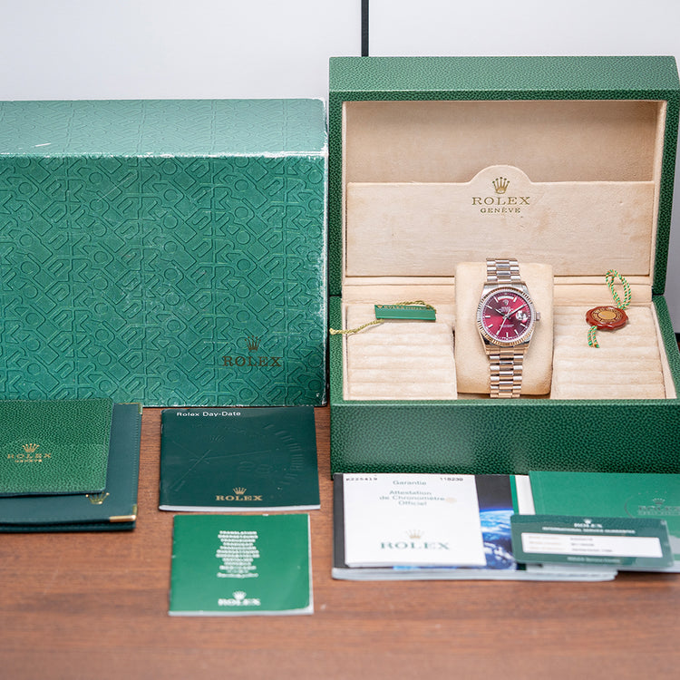 2003 Rolex Day-Date 36mm White Gold 118239 Cherry Red Dial