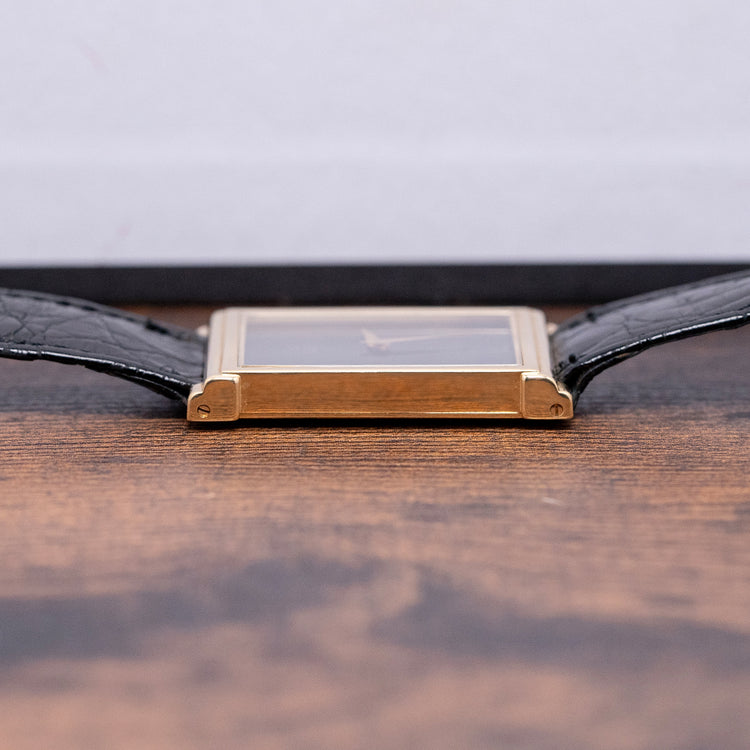 1970s Ebel 18ct Yellow Gold Black Dial 25x36mm 'Tank'