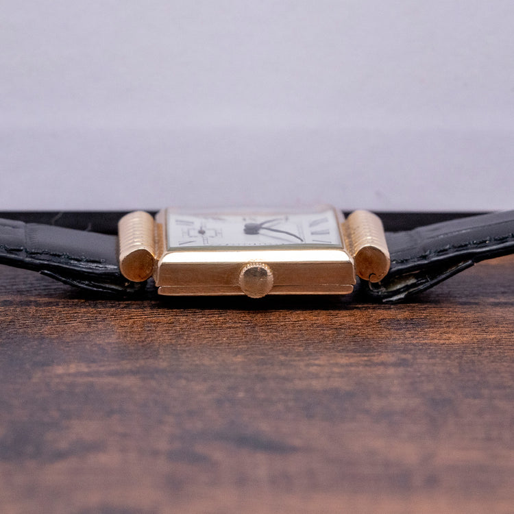 1940s Enamel 14ct Gold Hooded Lugs Anonymous Watch 25x35mm