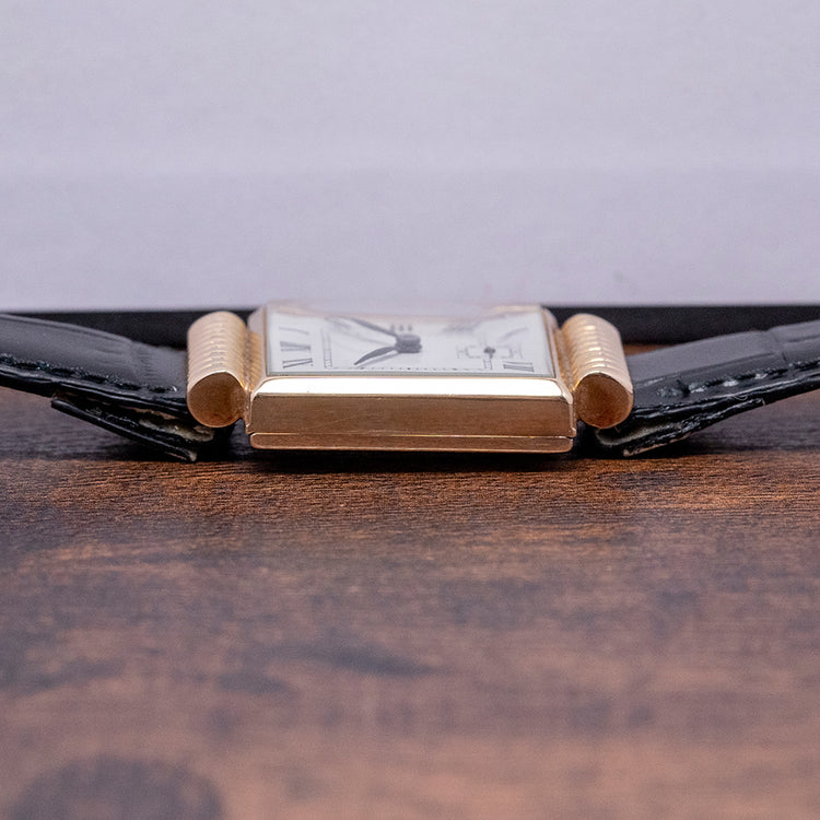 1940s Enamel 14ct Gold Hooded Lugs Anonymous Watch 25x35mm