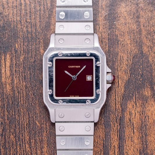 1980s Cartier Santos Carrée Burgundy Lacquer Dial 2960