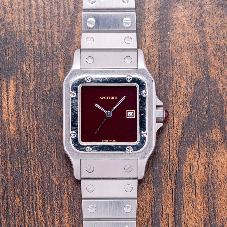 1980s Cartier Santos Carrée Burgundy Lacquer Dial 2960