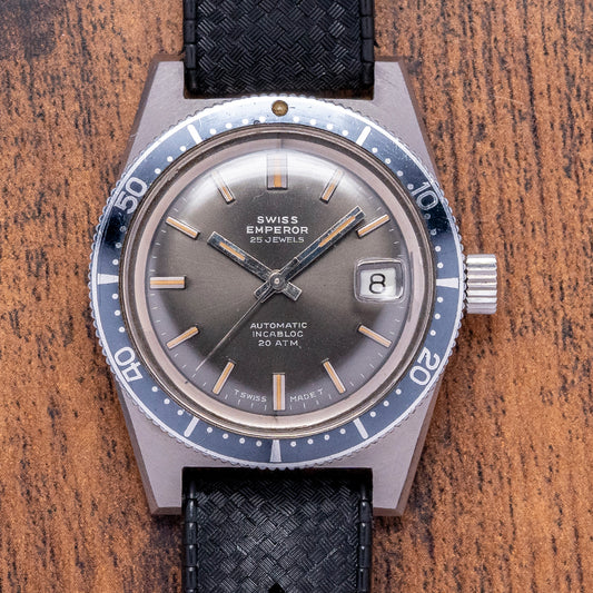 1970s Swiss Emperor Smoke Dial Automatic 38mm Skin Diver