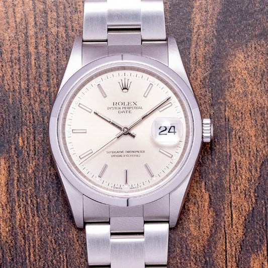 2002 Rolex Oyster Perpetual Date Silver Dial 34mm 15200