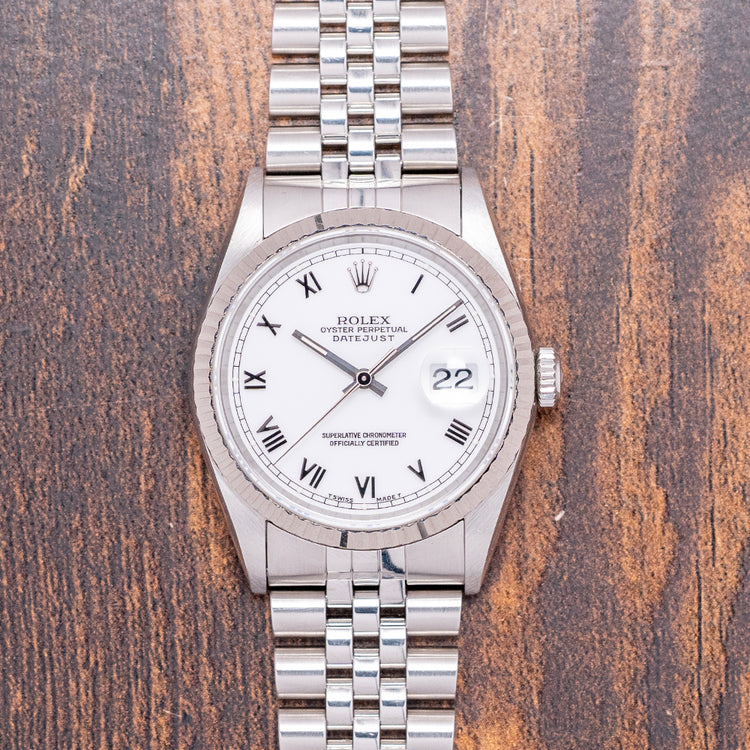 1995 Rolex Datejust 36mm White Tritium Roman Dial 16234