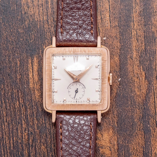 1940s Rolex Perpetual Square 'Bark' Finish 18ct Pink Gold 4643