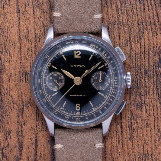 1940s CYMA Antimagnetic 36mm Steel Valjoux 22 Chronograph