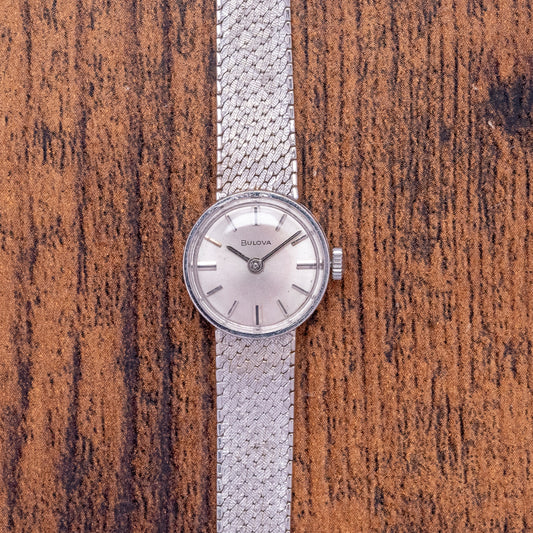 1968 Bulova 9ct White Gold 16.5mm Integrated Bracelet
