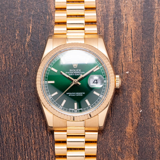 2006 Rolex Day-Date 36mm Yellow Gold 118238 Green Dial