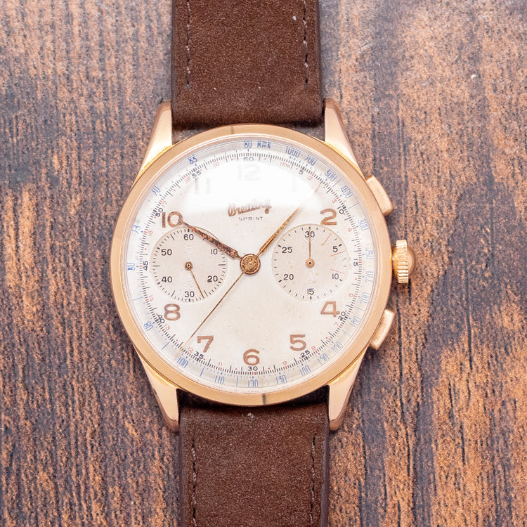 1950s Breitling Sprint Chronograph 18ct Yellow Gold Venus 188 37mm