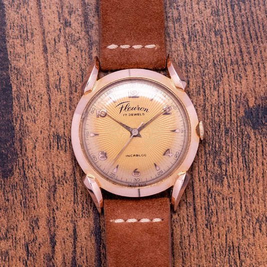 1950s Fleuron 18ct Rose Gold Bombe Lugs 35mm Manual