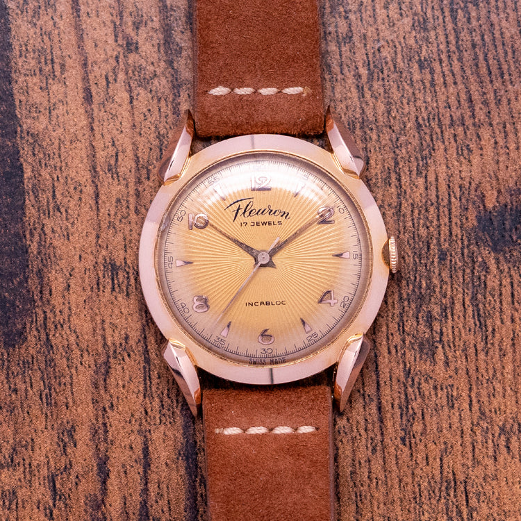 1950s Fleuron 18ct Rose Gold Bombe Lugs 35mm Manual