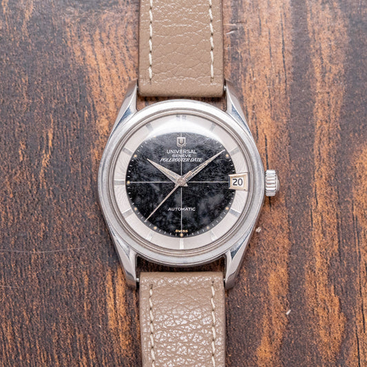 1959 Universal Geneve Polerouter Date Black Spider Dial 35.5mm