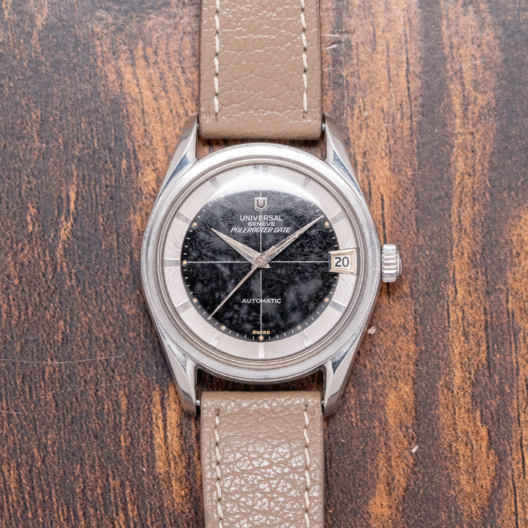 1959 Universal Geneve Polerouter Date Black Spider Dial 35.5mm