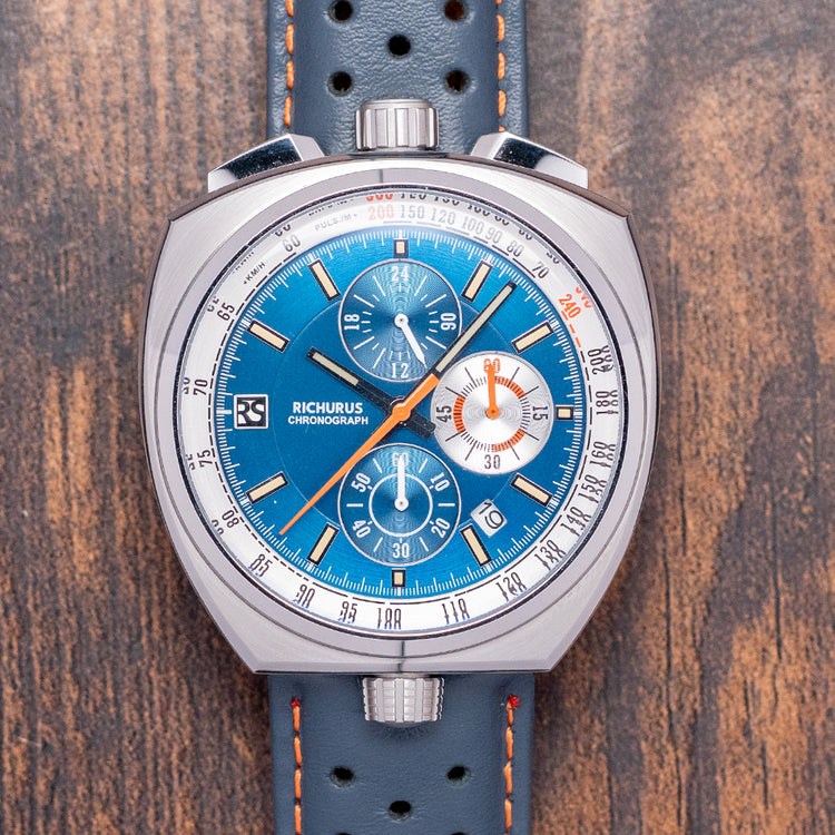 2025 Richurus Bullhead Chrono Quartz Blue on Strap 43.5mm
