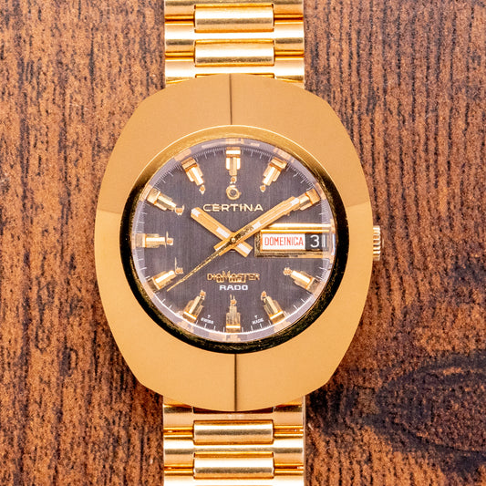 1970s Rare Certina Rado DiaMaster Day/Date Gold-Plated