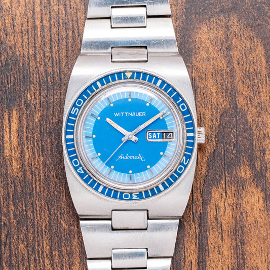 1970s Wittnauer Automatic Blue Dial 'Diver' on Bracelet 37mm