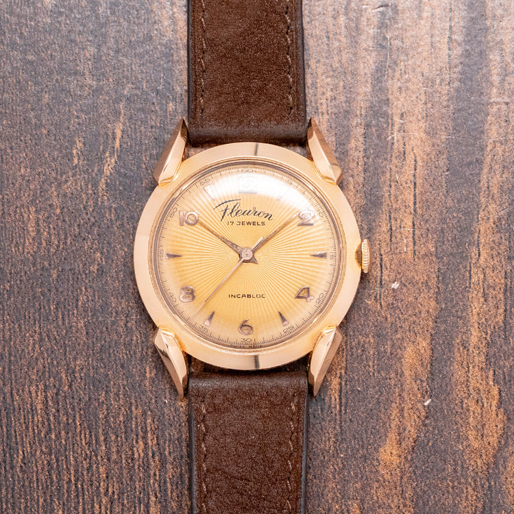 1950s Fleuron 18ct Pink Gold Bombe Lugs 35mm Manual
