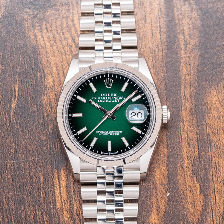 2026 Rolex Datejust 36mm Green Ombré Jubilee/Fluted 126234