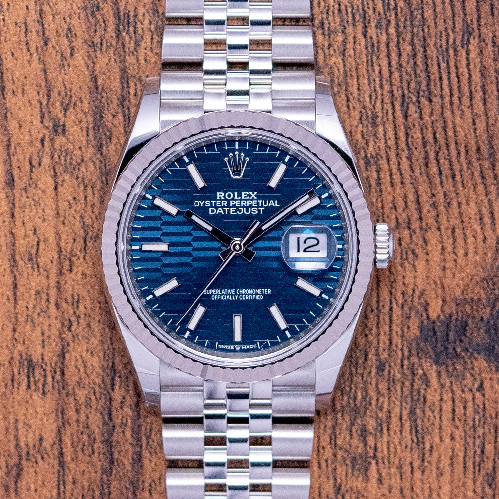 2022 Rolex Datejust 36mm Blue Motif Dial Fluted/Jubilee 126234