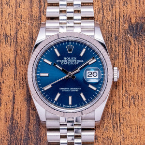 2021 Rolex Datejust 36mm Blue Dial Jubilee & Fluted 126234