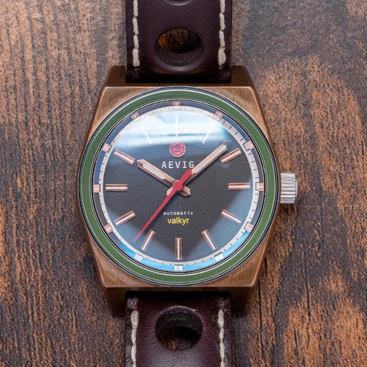 2015 Aevig Valkyr Bronze Case with Black Dial / Green Bezel 39mm