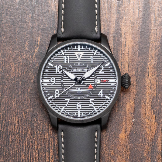 2026 Junkers Flieger GMT Black Quartz 42mm on Strap