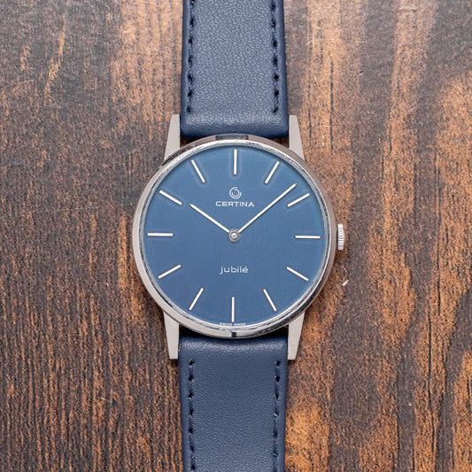 1970s Certina Jubile Blue Dial Manual Cal. 396 Steel 34mm