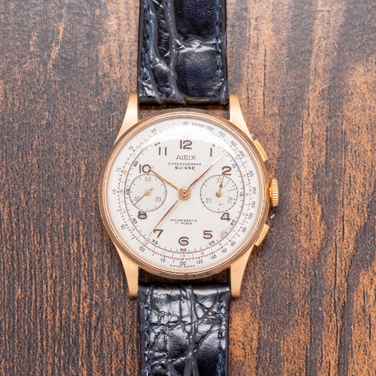 1950s Aidix Chronographe Suisse 18ct Gold Landeron 48 37.5mm