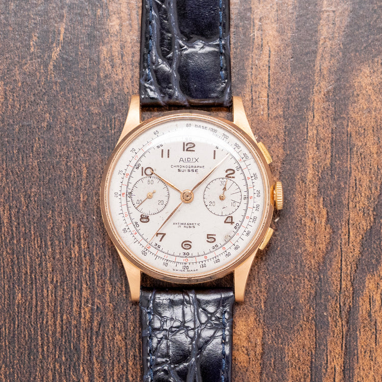 1950s Aidix Chronographe Suisse 18ct Gold Landeron 48 37.5mm