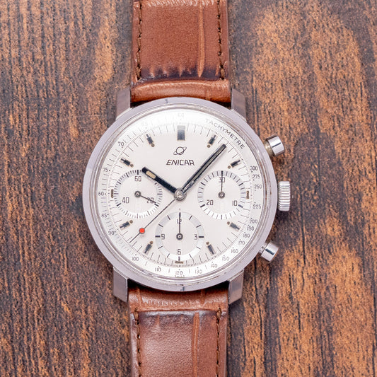 1970s Enicar 'Garnix' Chronograph Silver Dial Valjoux 72 36.5mm