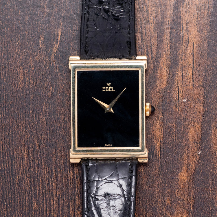 1970s Ebel 18ct Yellow Gold Black Dial 25x36mm 'Tank'