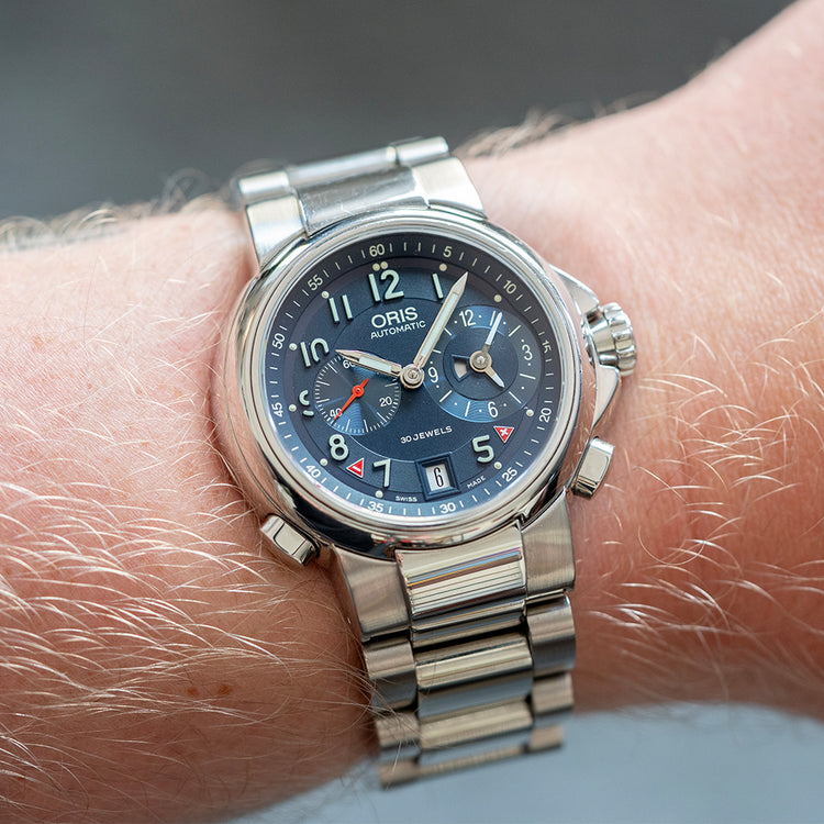 2000s Oris Classic Worldtimer GMT Small Seconds Blue 7494 - vault