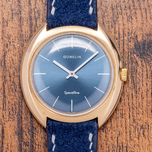 1976 Gübelin 18ct Gold Special-Time Blue Dial 36.5mm
