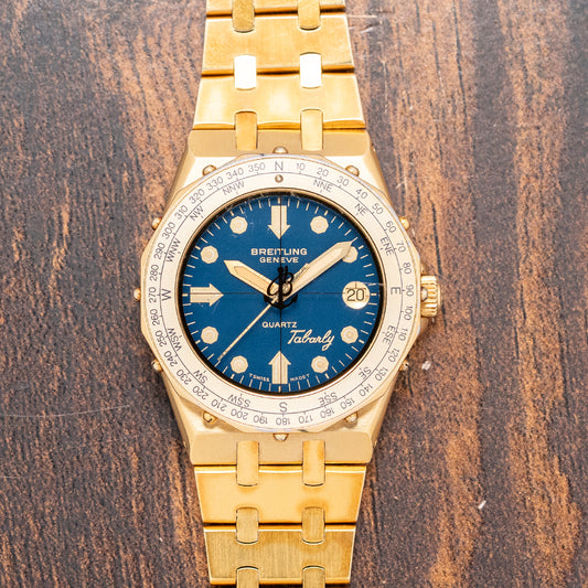 1980s Breitling Tabarly Blue Dial Full Gold Plated on Bracelet 35mm