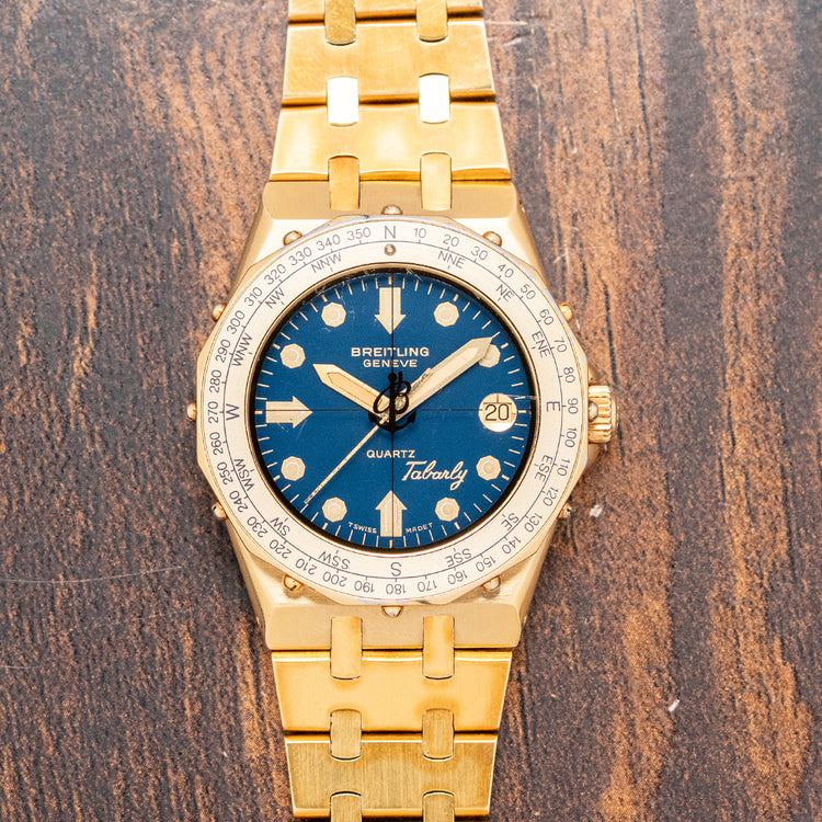 1980s Breitling Tabarly Blue Dial Full Gold Plated on Bracelet 35mm