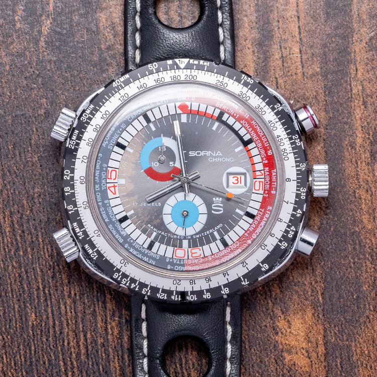 1970s Sorna Chronograph World Time 46mm Mechanical