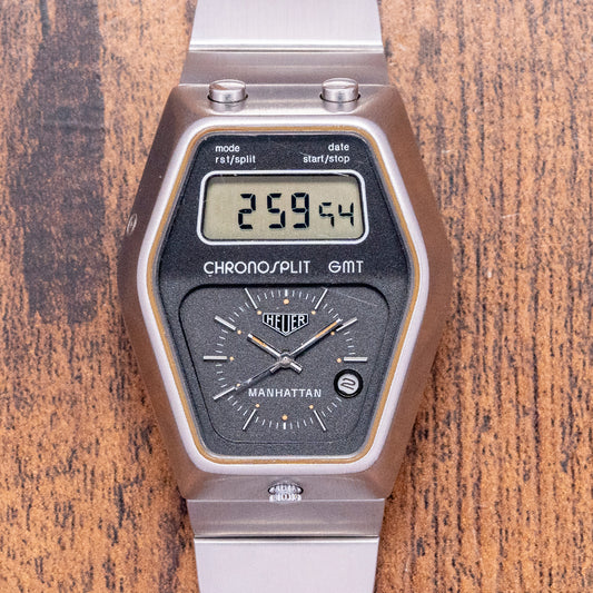 1970s Heuer Chronosplit GMT Manhattan Quartz 104.403