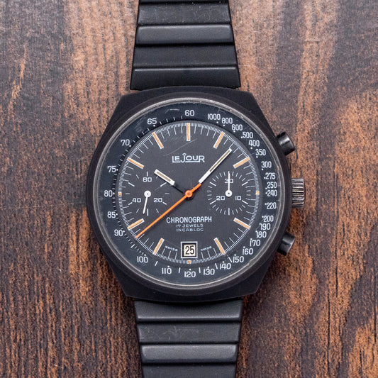 1970s LeJour Black PVD Chronograph Valjoux 7734 40mm
