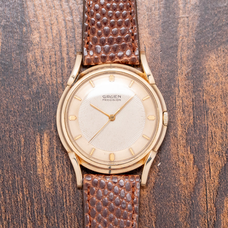 1960s Gruen Precision Sunburst Guilloche Dial Manual 34mm