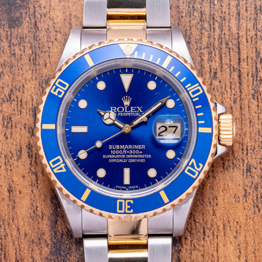 2002 Rolex Submariner Steel & Gold "Bluesey" 16613 on Bracelet