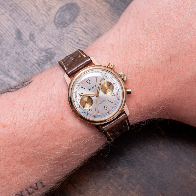 1950s Exacta Chronograph Landeron 51 37mm Gold Plated