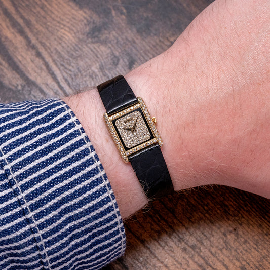 1979 Piaget Classique Yellow Gold Onyx Diamonds 40825 20x25mm