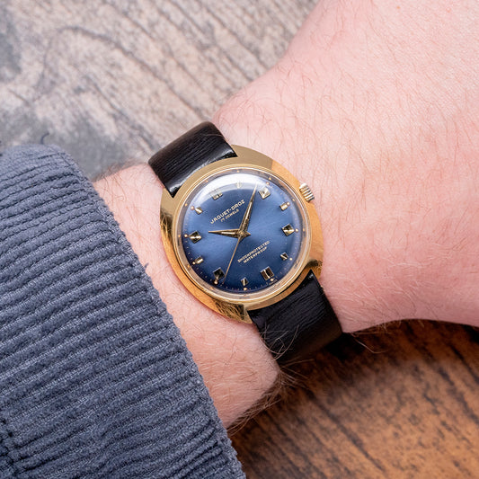 1960s Jaquet-Droz 17 Jewels Electric Blue Dial Art-Deco 34.5mm