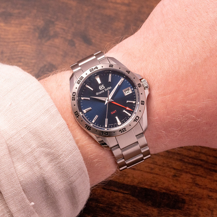 2021 Grand Seiko GMT Quartz Blue SBGN005G on Bracelet